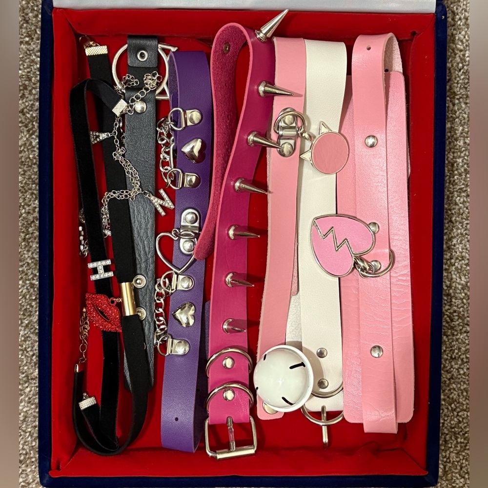 Lot of 9 Chokers Necklaces Cute Goth E-Girl Spikes Bell Cats